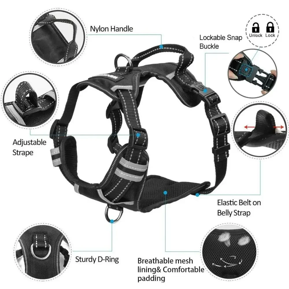 WINSEE Dog No Pull Harness with Dog Collar | Adjustable Reflective Outdoor Vest